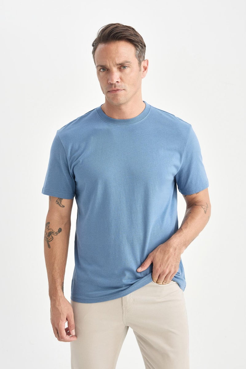 DeFacto Blue Man New Regular Fit Crew Neck Basic T-Shirt Casual - Image 4